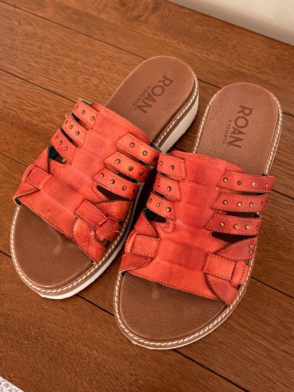 ROAN Monarch pine leather wedge slides sandals size 8 women